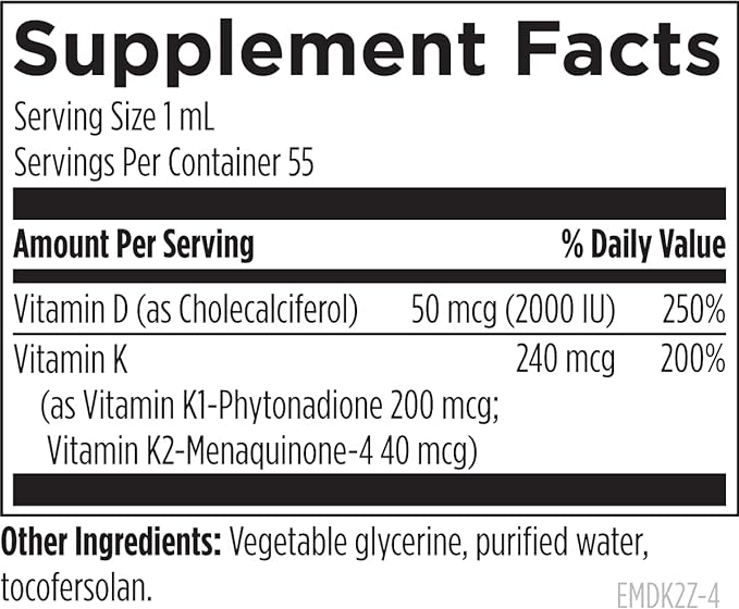 Designs for Health Emulsi-D3 Synergy 2000 IU Vitamin D Liquid with Vitamin K - Emulsified Liquid D3 K2 Drops for Immune System Support & Bone Health - Gluten-Free + Non-GMO (55 Servings / 1.8oz)