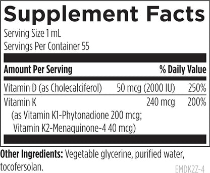 Designs for Health Emulsi-D3 Synergy 2000 IU Vitamin D Liquid with Vitamin K - Emulsified Liquid D3 K2 Drops for Immune System Support & Bone Health - Gluten-Free + Non-GMO (55 Servings / 1.8oz)