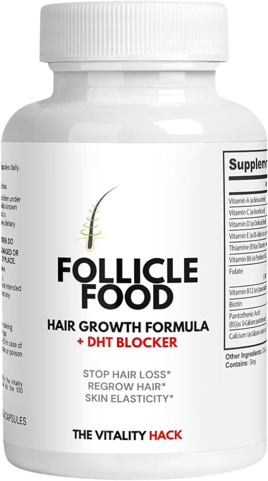 Follicle Food Hair Vitamins - 5000mcg Biotin, Vitamin C, E, Saw Palmetto, Zinc, Folic Acid - 60 Extra Strength Capsules for Women & Men