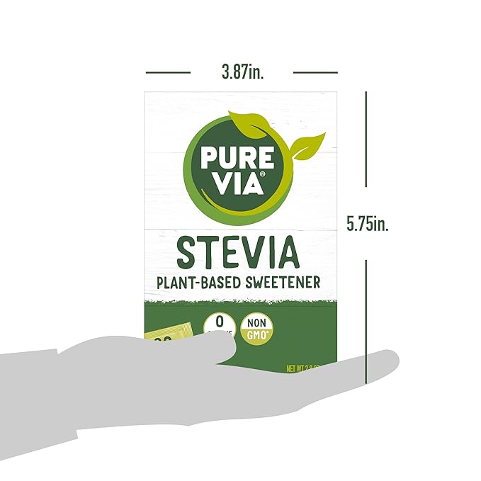 PURE VIA Stevia Sweetener Packets, Sugar Substitute, Natural Sweetener, Erythritol Free, Zero Calorie Natural Sweetener Packets, 80-Count (Pack of 12)