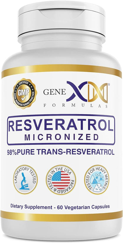 GENEX 98% Pure Trans-Resveratrol with BioPerine for Absorption (60 Capsules) Micronized, Lab-Tested, Fully Stabilized Resveratrol 600mg - Non-GMO, Gluten Free, Vegetarian