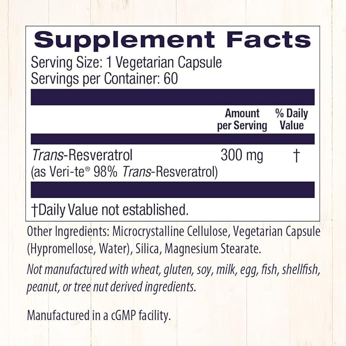 Healthy Origins Resveratrol (Trans-Resveratrol), 300 mg - European Resveratrol Nutritional Supplements - Vegan, Non-GMO & Gluten-Free Antioxidant Supplement - 60 Veggie Capsules