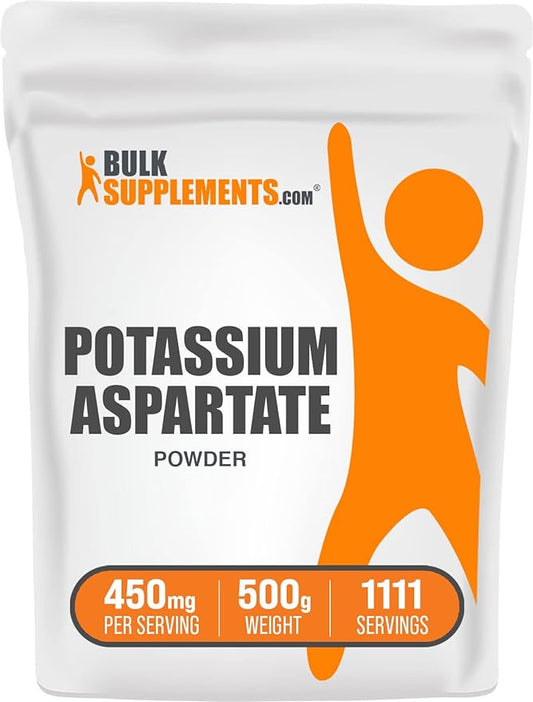 BulkSupplements.com Potassium Aspartate Powder - Potassium Powder Supplement, Potassium Aspartate Supplement - Gluten Free, 450mg (98mg Potassium) per Serving, 500g (1.1 lbs) (Pack of 1)