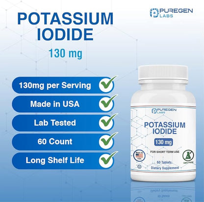 Potassium Iodide Tablets 130 mg Kosher Iodine Tablets, Thyroid Support – 60 Tablets