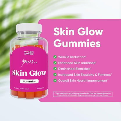 Laura Posada Skin Glow Gummies Anti-Aging Skin Daily Nutritional Vitamins A,C,E, for Wrinkles, Fine Lines Youthful Skin Elasticity, Blemishes & Firmness - 100% Natural Non-GMO, 30 Count Made in USA