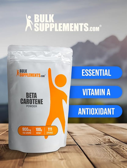 BulkSupplements.com Beta Carotene Powder - Vitamin A Supplements, Beta Carotene Supplements - for Immune & Eye Support, Gluten Free, 900mg per Serving, 100g (3.5 oz) (Pack of 1)