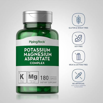 Potassium Magnesium Aspartate Complex | 180 Capsules | Non-GMO, Gluten Free Supplement | by Piping Rock