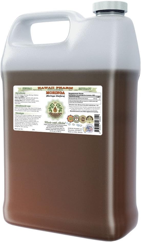 Moringa Alcohol-Free Liquid Extract, Moringa (Moringa Oleifera) Leaf Glycerite Herbal Supplement 64 oz