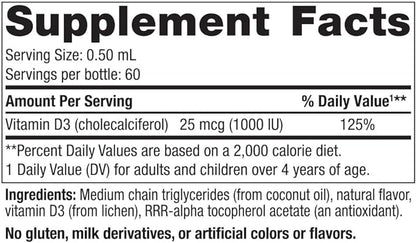 Nordic Naturals Plant-Based Vitamin D3 Liquid - 1 oz - 1000 IU Vitamin D3 - Healthy Bones, Mood & Immune System Function - Non-GMO, Vegan - 60 Servings