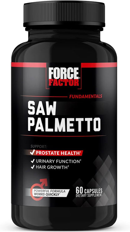 Force Factor Saw Palmetto for Men, Saw Palmetto Extract for Prostate Health, Urinary Function, & Hair Growth, Fast-Acting Formula with BioPerine for Superior Absorption, 60 Capsules