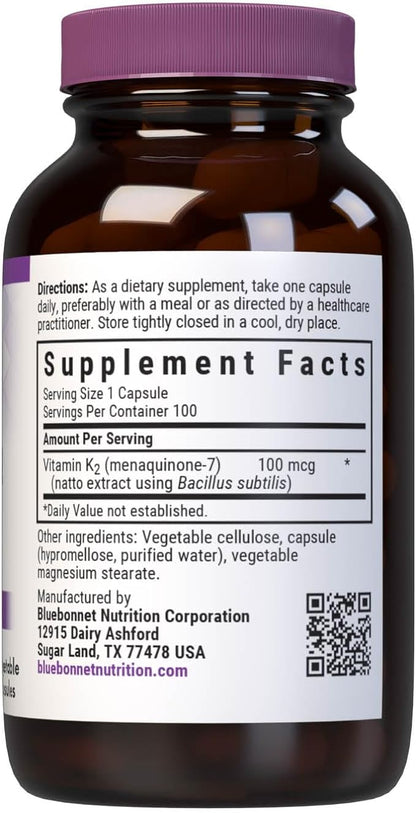 Bluebonnet Vitamin K2 Vegetarian Capsules, 100 Count