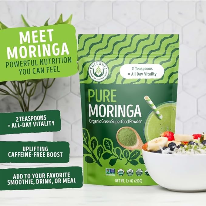 Kuli Kuli Moringa Oleifera Organic Leaf Powder & Green Smoothie, 100% Pure USDA Certified & Non-GMO Moringa Powder, Great with Smoothies, Tea, and Food, Combo Pack