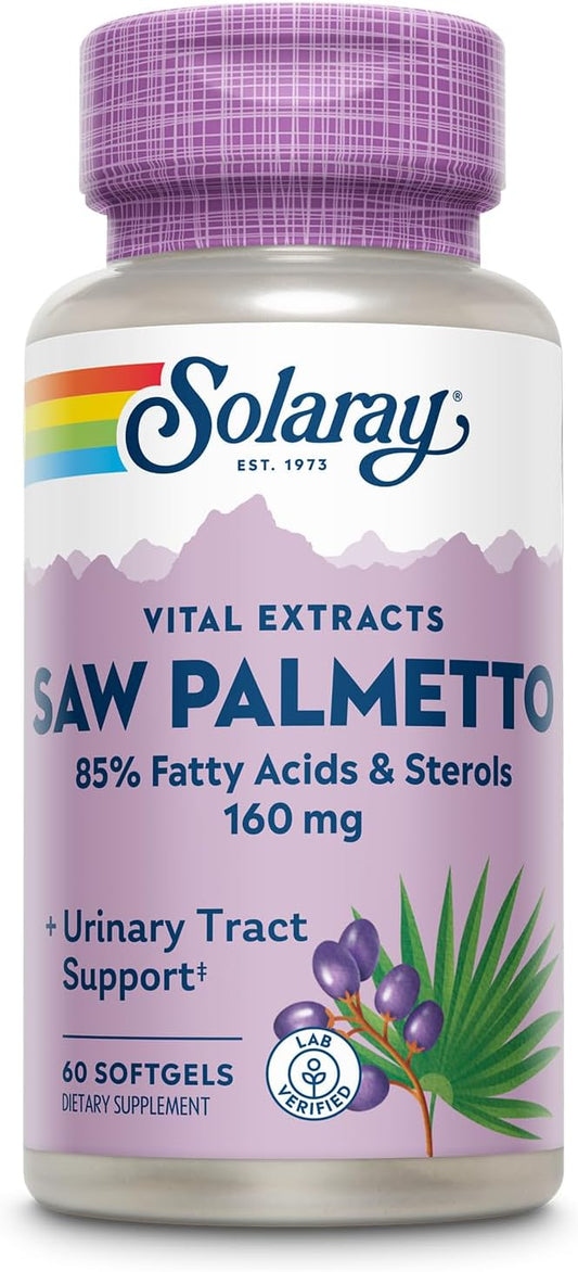 SOLARAY Saw Palmetto Extract - Prostate Health and Urinary Tract Support - 136 mg Fatty Acids and Sterols - Lab Verified, 60-Day Money-Back Guarantee (60 Servings, 60 Softgels)