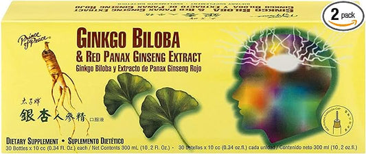 Prince Of Peace Ginkgo Biloba & Red Panax Ginseng Extract, 0.34 fl. oz. Each – Ginkgo Biloba Supplement – Chinese Red Panax Ginseng Extract – Supports Overall Well-being - 2 Pack - 60 Bottles