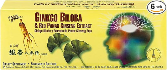 Prince Of Peace Ginkgo Biloba & Red Panax Ginseng Extract, 0.34 fl. oz. Each – Ginkgo Biloba Supplement – Chinese Red Panax Ginseng Extract – Supports Overall Well-being - 6 Pack - 180 Bottles