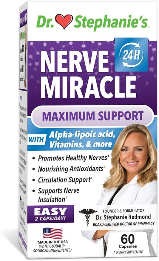 Dr Stephanie’s Nerve Miracle - Nerve Support for Discomfort in Legs, Fingers, Toes - Natural Supplement Capsule with Alpha Lipoic Acid ALA and Vitamin B12