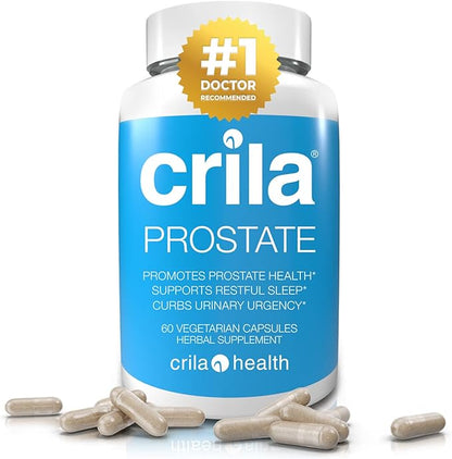 CRILA Prostate Supplements for Men - 60 Ct. I Natural Formula for Fewer Bathroom Trips* & Improved Sleep*, Patented Prostate Support with NO Saw Palmetto Extract & NO Side Effects*