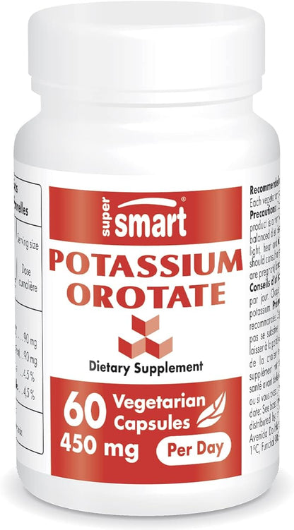 Supersmart - Potassium Orotate 450 mg Per Day - Helps Maintain Body Acid-Base Balance - May Support Nerve Transmission & Heart Health | Non-GMO & Gluten Free - 60 Vegetarian Capsules