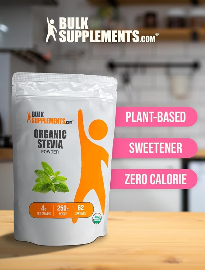 BulkSupplements.com Organic Stevia Powder - Pure Stevia Sweetener, From Stevia Leaf, Stevia Herbal Supplements - Vegan & Gluten Free, 4g per Serving, 250g (8.8 oz) (Pack of 1)