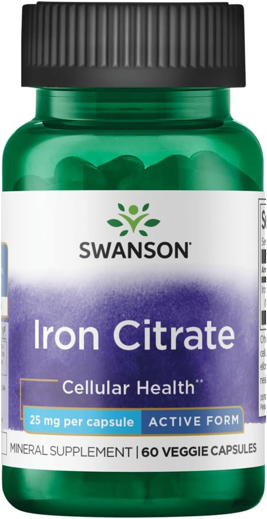 Swanson Iron Citrate 25 Milligrams 60 Veg Capsules