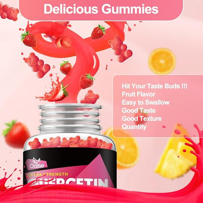 Quercetin Gummies - Quercetin with Vitamin C and Zinc + Bromelain + Elderberry + Vitamin D3-1200mg Quercetin Supplements for Kids and Adults Immunity & Allergy Support (2 Pack)