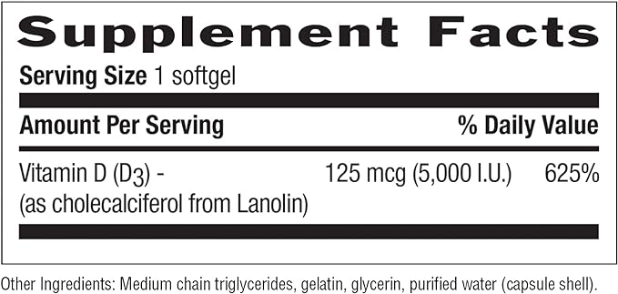 Country Life Vitamin D3, Non-Fish 5000 IU, 365 Softgels, Certified Gluten Free