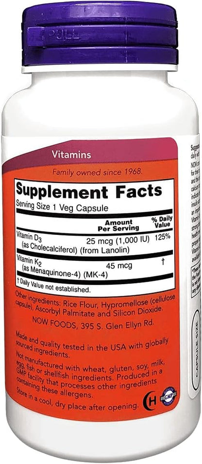 NOW Foods Vitamin D-3 & K-2 - 120 Veg Capsules