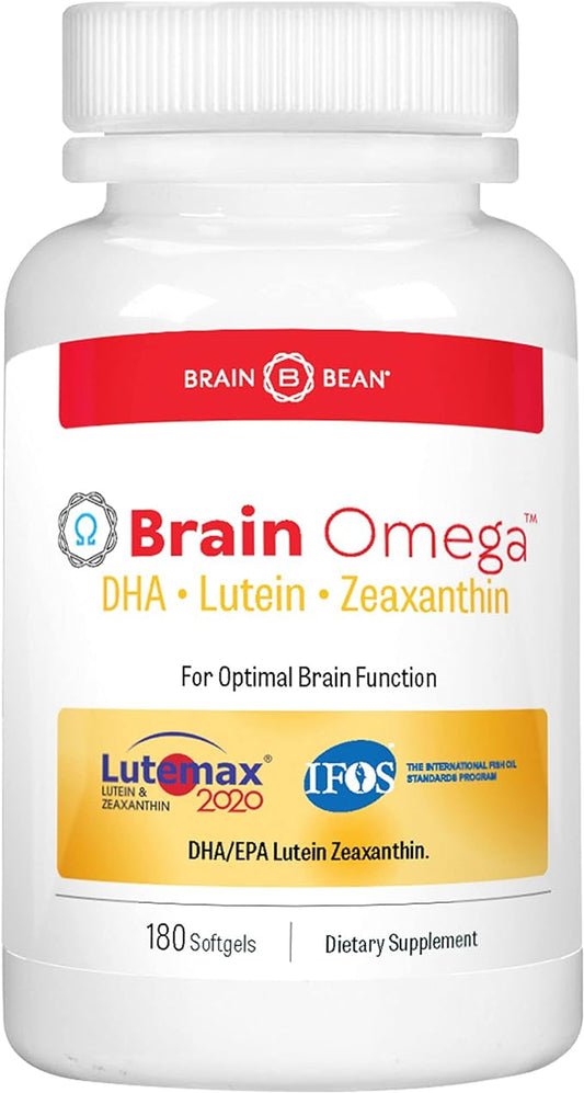 Brain Omega with Lutein & Zeaxanthin, Supports Heart and Eye Health, | Omega 3 Plus Lutein and Zeaxanthin Supplements 460 mg DHA 90 mg EPA Lutein and Zeaxanthin | 180 Softgels, 90 Servings