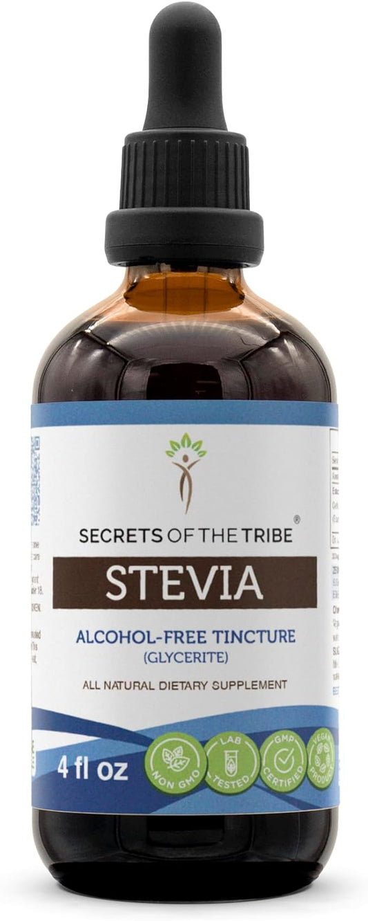 Secrets of the Tribe Stevia Alcohol-Free Tincture (Glycerite) 653 mg Made with Stevia (Stevia Rebaudiana) Dried Leaf (4 Fl Oz) Blood Sugar Supplement