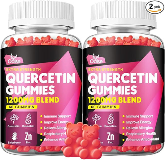 Quercetin Gummies - Quercetin with Vitamin C and Zinc + Bromelain + Elderberry + Vitamin D3-1200mg Quercetin Supplements for Kids and Adults Immunity & Allergy Support (2 Pack)