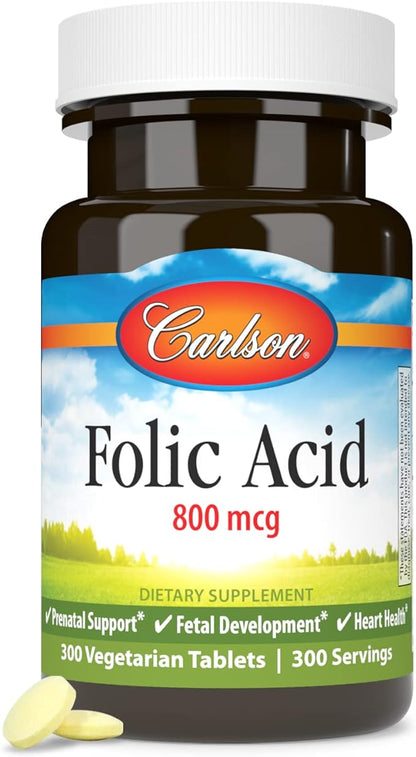 Carlson - Folic Acid, 800 mcg, Provides Important Prenatal Support, 300 tablets