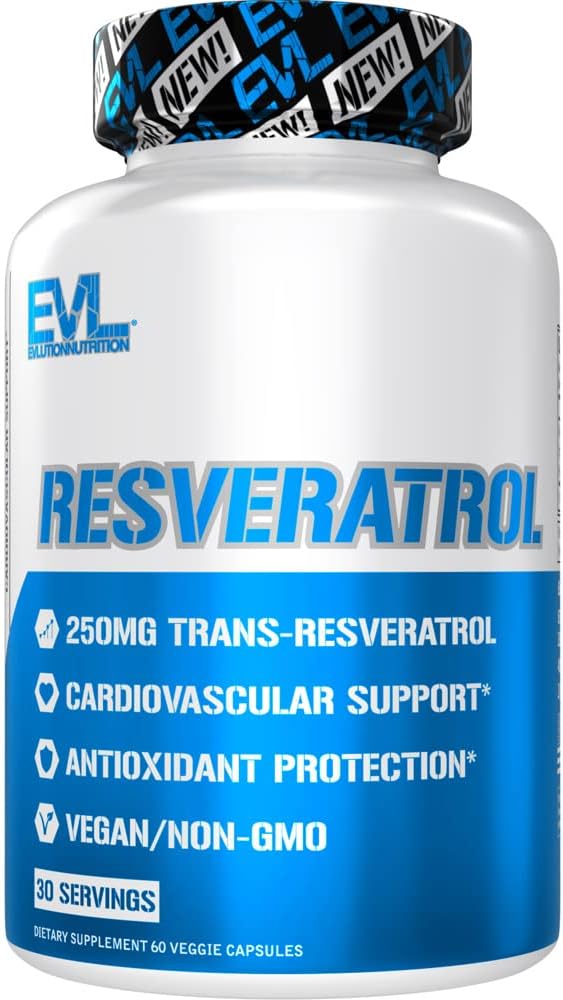 Evlution Anti Aging Trans Resveratrol Supplement Nutrition Super Antioxidant Supplement with 250mg Trans-Resveratrol from Resveratrol 500mg Japanese Knotweed Extract for Immune and Heart Health