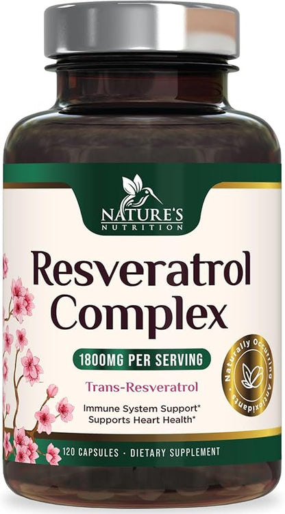 Resveratrol 1800mg Per Serving - Potent Antioxidants for Immune Support - Extra Strength Trans-Resveratrol Supplement Supports Healthy Aging & Heart Health - From Natural Polygonum Root - 120 Capsules