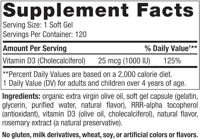 Nordic Naturals Vitamin D3 1000, Orange - 120 Mini Soft Gels - 1000 IU Vitamin D3 - Supports Healthy Bones, Mood & Immune System Function - Non-GMO - 120 Servings