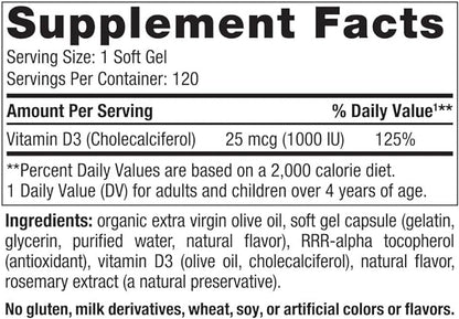 Nordic Naturals Vitamin D3 1000, Orange - 120 Mini Soft Gels - 1000 IU Vitamin D3 - Supports Healthy Bones, Mood & Immune System Function - Non-GMO - 120 Servings