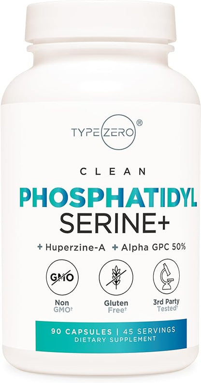 Type Zero Phosphatidylserine 3X Strength Nootropics Brain Support Supplement w/Alpha GPC, Huperzine A & Phosphatidylserine - Clean Focus & Memory Supplement for Brain Pills