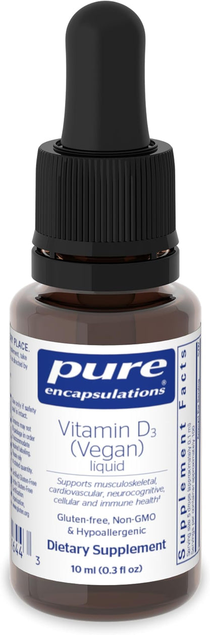 Pure Encapsulations Vitamin D3 (Vegan) Liquid | Hypoallergenic Support for Bone, Breast, Cardiovascular, Colon and Immune Health* | 0.3 fl. oz.