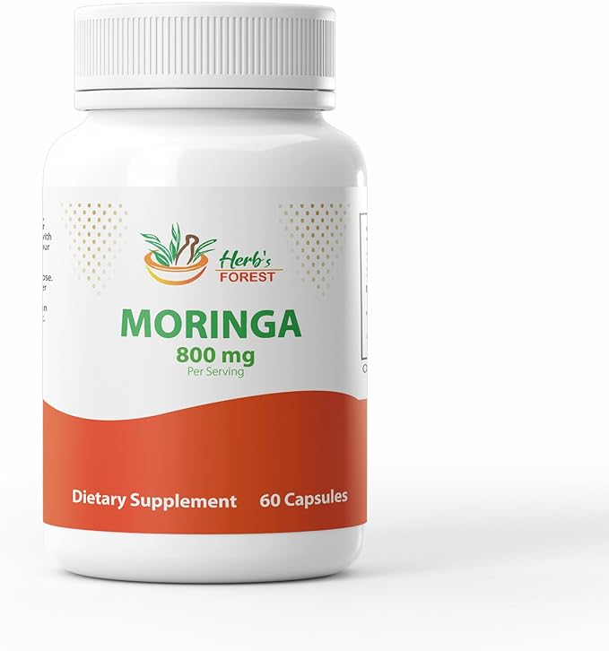 Herb's Forest Moringa Leaf Powder Capsules, Organic Processed, 800mg per Serving, Small Veg Capsules, for Women and Men, Once Daily