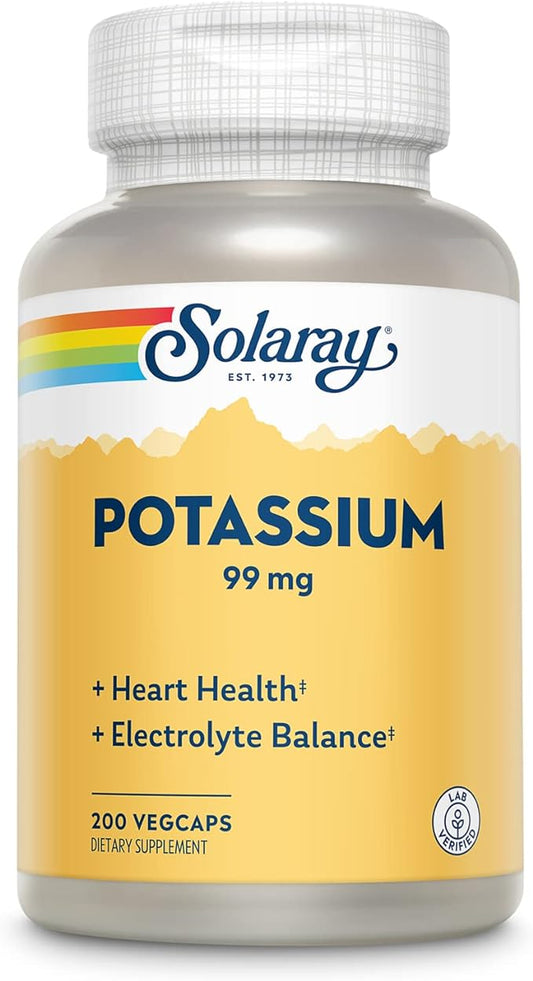 Solaray Potassium 99mg, Fluid & Electrolyte Balance Formula, Heart, Nerve & Muscle Function Support 200ct