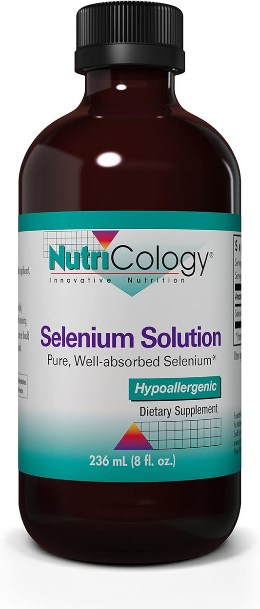 Nutricology Selenium Solution - Well-Absorbed Selenium Liquid, Pure Sodium Selenite, Thyroid Support, Antioxidants, 100 mcg Supplement, Hypoallergenic - 8 Fl Oz