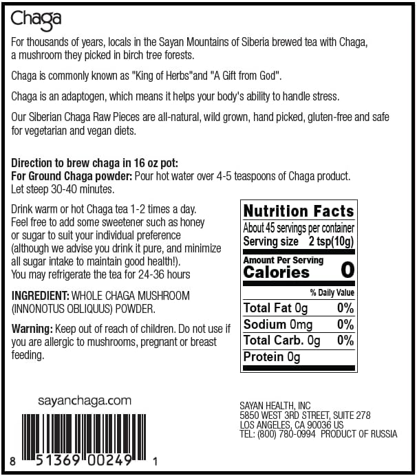 Sayan Siberian Raw Ground Chaga Powder 1 Lbs (454g) - Wild Forest Mushroom Tea, Powerful Adaptogen Antioxidant Supplement - Support for Immune System and Digestive Health