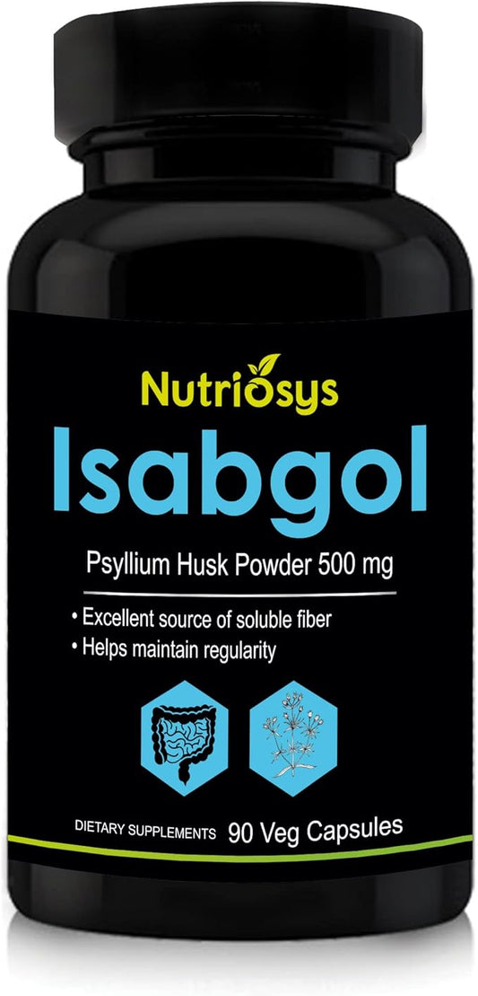 Isabgol Psyllium Husk 500mg Supplement, Excellent Source of Soluble Fiber, 90 Veg Capsules