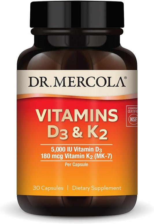 Dr. Mercola Vitamins D3 & K2, 30 Servings (30 Capsules), Dietary Supplement, Supports Immune Health, Non GMO, NSF Certified