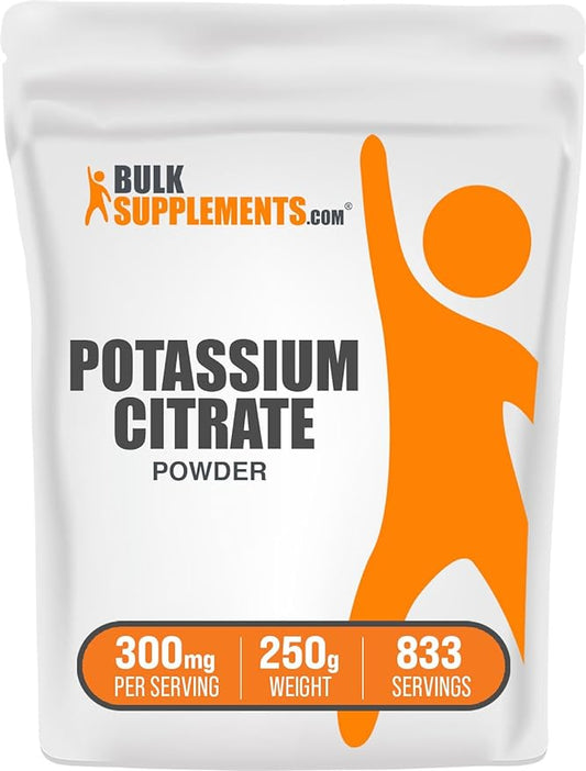 BulkSupplements.com Potassium Citrate Powder - Potassium Citrate Supplement, Potassium Powder, Potassium 99mg - Gluten Free, 300mg per Serving, 250g (8.8 oz) (Pack of 1)