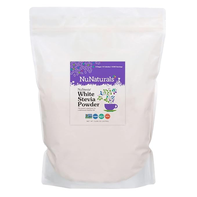 NuNaturals White Stevia Powder, Plant-Based Sugar Substitute, Zero Calorie Sweetener, 5 lbs