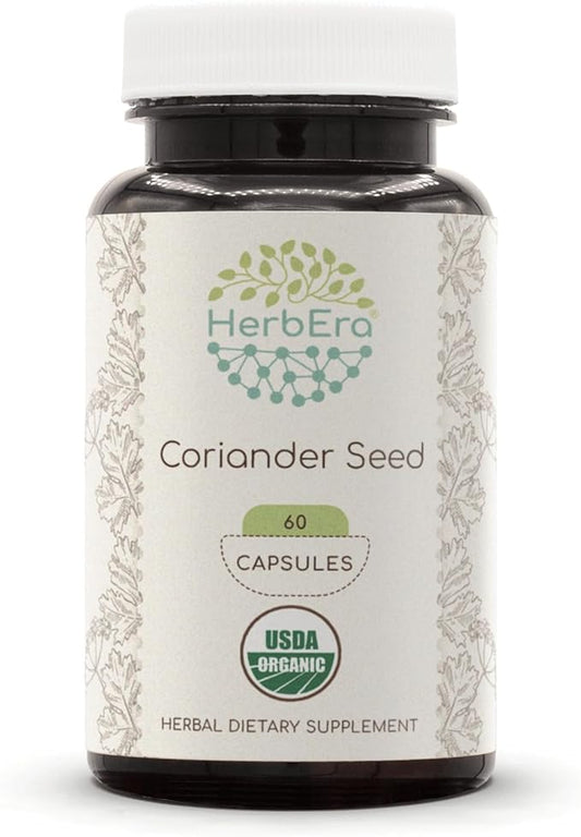 Coriander Seed 60 Capsules, 500 mg, USDA Organic Coriander Seed (Coriandrum sativum) Dried Seed (60 Capsules)