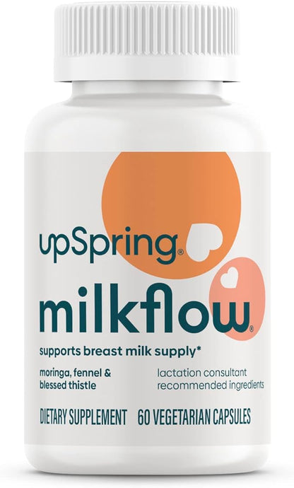 UpSpring Milkflow Breastfeeding Supplement Capsules with Moringa & Blessed Thistle | Fenugreek-Free | Lactation Supplement to Support Breast Milk Supply | 60 Capsules