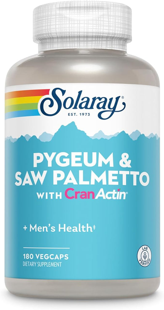 SOLARAY Pygeum and Saw Palmetto with CranActin - Prostate Health Supplement with Pygeum Bark, Saw Palmetto Extract and Cranberry Extract, Lab Verified, 60-Day Guarantee (180 CT)