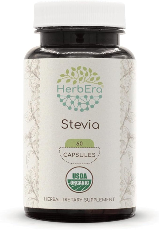 Stevia USDA Organic 60 Capsules | Natural Herbal Supplement | Certified Organic Vegetarian Capsules and Organic Stevia (Stevia Rebaudiana) Dried Leaf (60 Capsules)