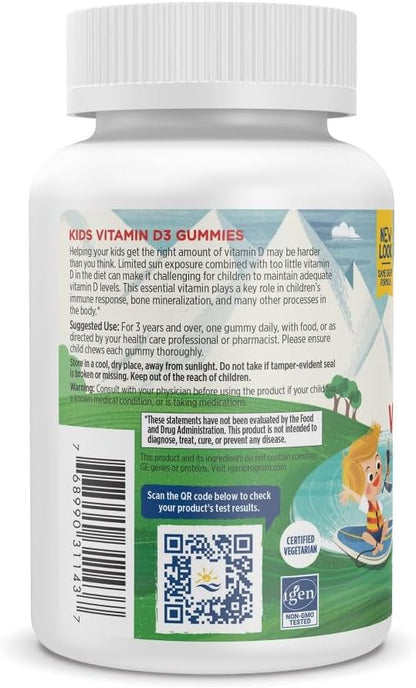 Nordic Naturals Vitamin D3 Gummies Kids, Wild Watermelon Splash - 60 Gummies - 400 IU Vitamin D3 - Bone Health, Healthy Immunity - Non-GMO, Vegetarian - 60 Servings